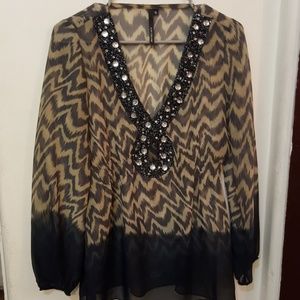 Kay Celine black grey Boho blouse